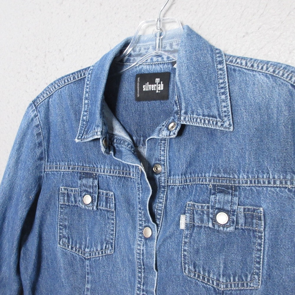 Vintage Levis Silvertab Top Women Medium Button Cotton Hong Kong Pockets 90s Y2K